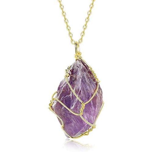 XIANNVXI Wire Wrapped Natural Irregular Raw Stone Pendant Necklace Reiki Healing Crystal Necklaces Gemstone Quartz Jewelry for Women Girls