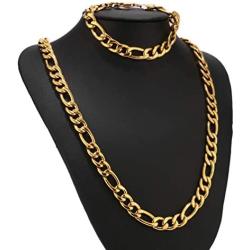 Tuccpai 316L Stainless Steel Mens and Womens Necklace Bracelet Jewelry Set Miami Cuban Necklace