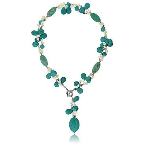 Gem Stone King 24 Inch Simulated Turquoise Color and White Cultured Freshwater Pearl Necklace with Toggle Hook Gem Stone King 24 Inch Simulated Turquoise Color and White Cultured Freshwater Pearl Necklace with Toggle Hook