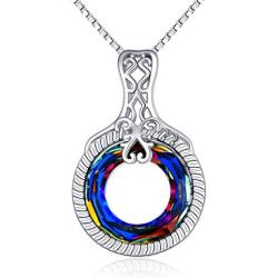 TOUPOP Gifts for Mom 925 Sterling Silver Circle Volcano Crystal Necklace for Women Fake Magnifying Class Pendant Necklace Celtic Jewelry Gifts for Women Girls Mom Grandma Mothers Day Birthday