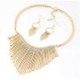 Juland Statement Bib Necklace with Golden Metal Fringe Drop Choker Necklace Earrings Set Fashion Bohemian Punk Ethnic Style for Women