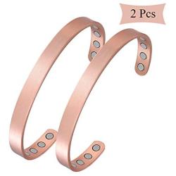 Feraco Magnetic Copper Bracelet for Women Men Arthritis Carpal Tunnel Pain Relief Sleek 99.9% Solid Copper Magnet Bracelets 2 PCS Cuff Bangle