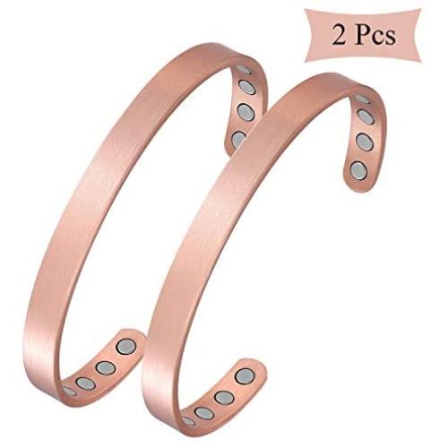 Feraco Magnetic Copper Bracelet for Women Men Arthritis Carpal Tunnel Pain Relief Sleek 99.9% Solid Copper Magnet Bracelets 2 PCS Cuff Bangle