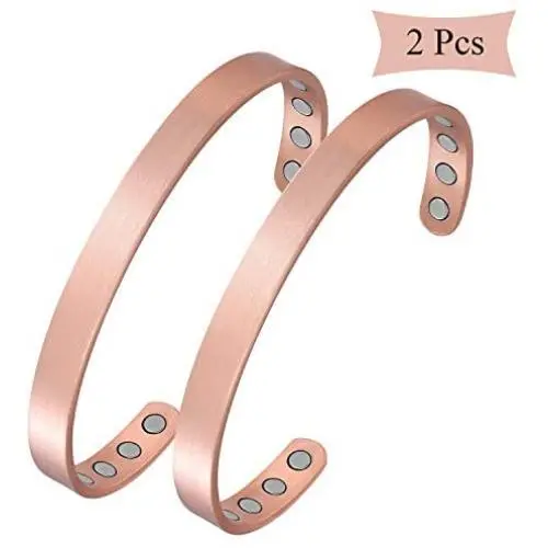 Feraco Magnetic Copper Bracelet for Women Men Arthritis Carpal Tunnel Pain Relief Sleek 99.9% Solid Copper Magnet Bracelets 2 PCS Cuff Bangle