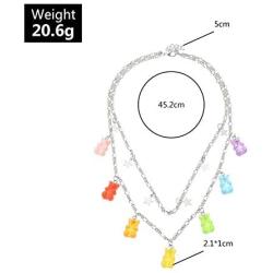 Multilayer Colorful Gummy Bear Pendant Necklace Transparent Resin Cute Cartoon Bear Star Beaded Metal Necklace for Girls Women Jewelry