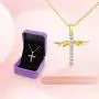 YUESUO Angel Wings Cross Necklace Electroplated Zircon Angel Wings Pendant Necklace Golden Womens Necklace