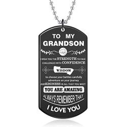 danjie Meaningful Dog Tag Necklace for Boy and Men,to My Grandson from Grandpa and Grandma Stainless Steel Necklace Inspirational Gifts for Grandson Jewelry