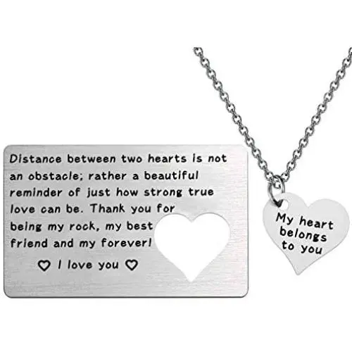 FUSTMW Engraved Wallet Inserts Card Long Distance Couples Gif Metal Wallet Insert Necklace Couple Matching Set Gif Deployment Gif for Him Her FUSTMW Engraved Wallet Inserts Card Long Distance Couples Gif Metal Wallet Insert Necklace Couple Matching Set Gif Deployment Gif for Him Her