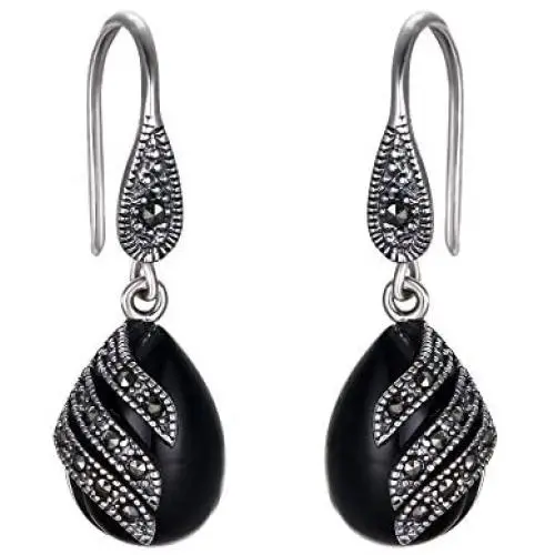 EVER FAITH 925 Sterling Silver Garnet Gemstone Crystal Art Nouveau Inlay Teardrop Hook Earrings EVER FAITH 925 Sterling Silver Garnet Gemstone Crystal Art Nouveau Inlay Teardrop Hook Earrings