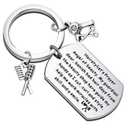 FUSTMW Hairstylists Gifts Hair Stylist Prayer Keychain Cosmetology Graduation Gifts Salon Owner Gifts Barber Jewelry Hairdresser Gifts