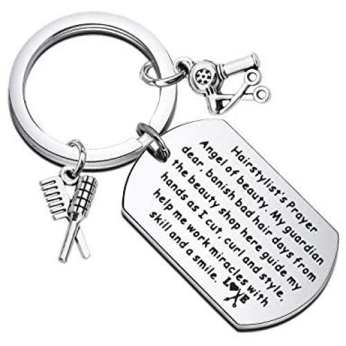 FUSTMW Hairstylists Gifts Hair Stylist Prayer Keychain Cosmetology Graduation Gifts Salon Owner Gifts Barber Jewelry Hairdresser Gifts