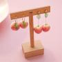 D.Rosse 2 Pairs Unique Creative Super Lightweight Lifelike Pink Peach With Leaf Dangle Drop Earrings Sets for Women Girls Teens Charm Cute Fruit Hoop Earrings Jewelry Gifts