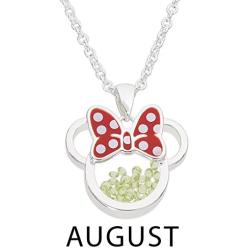 Disney Birthstone Women and Girls Jewelry Minnie Mouse Silver Plated Shaker Pendant Necklace, 18+2'' Extender