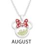 Disney Birthstone Women and Girls Jewelry Minnie Mouse Silver Plated Shaker Pendant Necklace, 18+2'' Extender