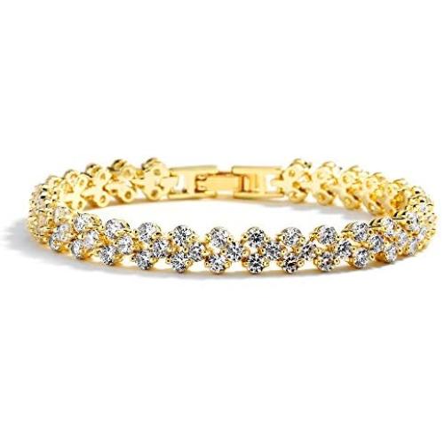 Mariell 6 3/8'' 14KT Gold Plated CZ Wedding Bridal or Prom Tennis Bracelet - Petite Size for Small Wrist