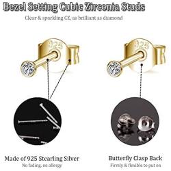 Sterling Silver Stud Earrings for Women Men Girls- 3 Pairs of Tiny Round Cubic Zirconia Earrings CZ Small Cartilage Tragus Earrings(2mm/3mm/4mm)