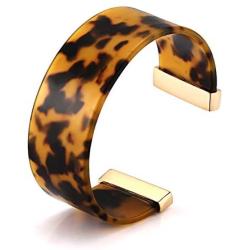 YOSION Tortoise Wide Cuff Bangles for Women Acrylic Resin Open Bangle Bracelets Adjustable Statement Leopard Bracelets for Girls