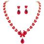 Brishow Red Rhinestone Bride Wedding Jewelry Set Bridal Crystal Necklace Earrings Set for Women and Girls (3 PCS)