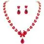 Brishow Red Rhinestone Bride Wedding Jewelry Set Bridal Crystal Necklace Earrings Set for Women and Girls (3 PCS)