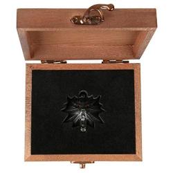 JINX The Witcher 3 Necklace with White Wolf Medallion + LED Eyes + Wooden Case