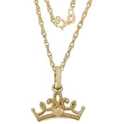 Disney Princess Jewelry for Women, 14K Yellow Gold Tiara Pendant Necklace and Stud Earrings Set, 18” Chain