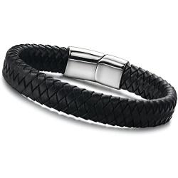 Jstyle Braided Leather Bracelets for Men Bangle Bracelets Fashion Magnetic Clasp 7.5-8.5 Inch