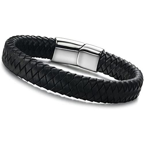 Jstyle Braided Leather Bracelets for Men Bangle Bracelets Fashion Magnetic Clasp 7.5-8.5 Inch