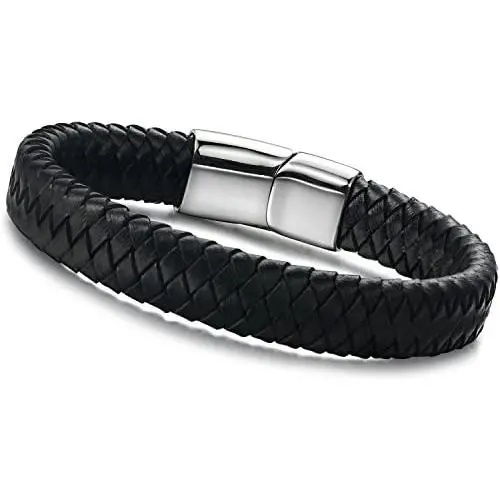 Jstyle Braided Leather Bracelets for Men Bangle Bracelets Fashion Magnetic Clasp 7.5-8.5 Inch