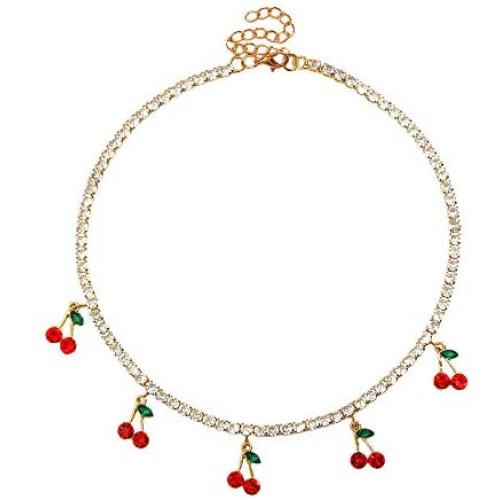 Cherry Zircon Necklace Shiny Tennis Chain Choker Necklace for Women