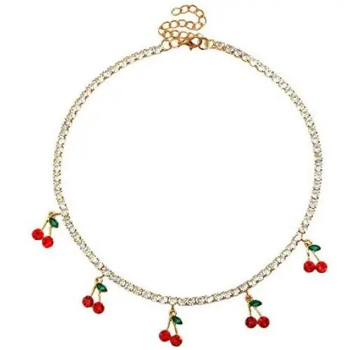 Cherry Zircon Necklace Shiny Tennis Chain Choker Necklace for Women Cherry Zircon Necklace Shiny Tennis Chain Choker Necklace for Women