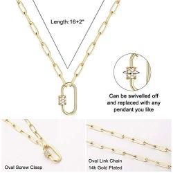 Turandoss Gold Paperclip Chain Necklace for Women, 14K Gold Plated Dainty Paperclip Link Chain Necklace Medallion Evil Eye Star Lightning Heart Butterfly Oval Link Paperclip Chain Necklaces for Women