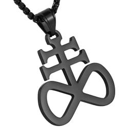 HZMAN Unisex Stainless Steel Church of Satan Satanic Leviathan Cross Pendant Necklace,Religions Jewelry