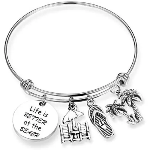 TOGON Beach Bracelet Life is Better at The Beach Ocean Jewelry Vacation Gifts for Beach Lover Beach Charm Bangle TOGON Beach Bracelet Life is Better at The Beach Ocean Jewelry Vacation Gifts for Beach Lover Beach Charm Bangle