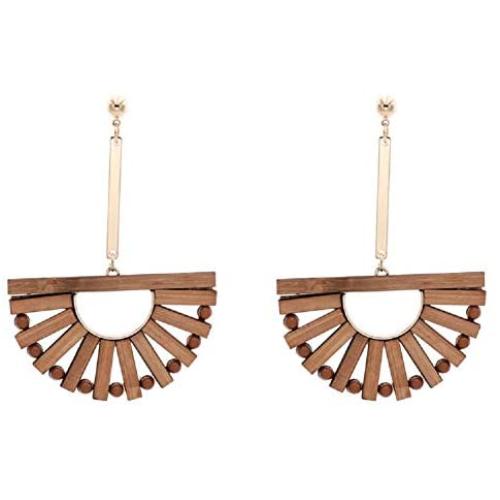 Tiande Fashion Wood Dangle Earrings Fan-Shaped Bamboo Needle Earrings Bohemian Personality Jewelry for Women Girls Mothers Day Gift