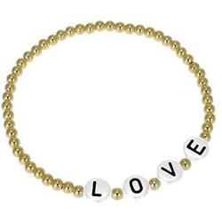 Anela Love White Beaded Bracelet, 14kt Gold Filled Beaded, Stretch and Stackable, Hand Made in USA