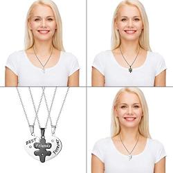 Stainless Steel Sets of 3pcs Best Friends Forever Friendship Heart Puzzle Pendant Necklace,Silver,Gold,Black