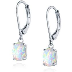 Opal Leveback Earrings Dangle White Rose Gold Plated for Women Girls Hypoallergenic 6x8mm