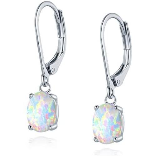 Opal Leveback Earrings Dangle White Rose Gold Plated for Women Girls Hypoallergenic 6x8mm