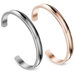 Zuo Bao Stainless Steel Bracelet Grooved Cuff Bangle for Women Girls