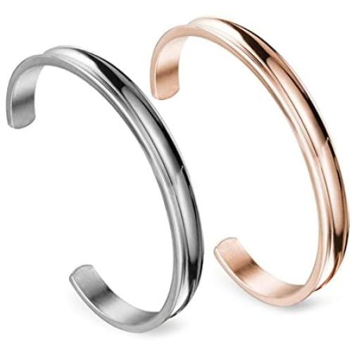 Zuo Bao Stainless Steel Bracelet Grooved Cuff Bangle for Women Girls