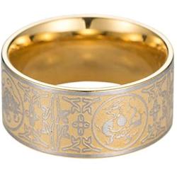 vfaejll Mens Stainless Steel Ring Vintage Chinese 4 Guardian Beasts Carved Metal Punk Biker Signet Band Rings for Men 10mm Black Gold Size 7-13