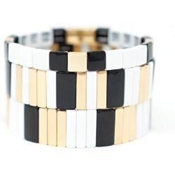 Cedar & Ink Enamel Tile Stackable Bracelet - Stretch Tila Color Block - Rectangle Square Dome Oval Arrow