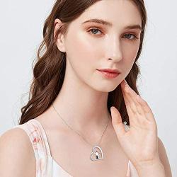 POPKIMI Mom Necklace for Women Sterling Silver Love Heart Pendant Mother and Child Necklace Birthday Gifts for Mom