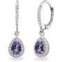 Sterling Silver Genuine or Synthetic Gemstone Teardrop Dangle Halo Leverback Earrings