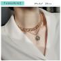 FAMARINE Gold Choker Layered Necklace for Women 4MM, Fashion Geometric Pandent 2 Layered Necklaces for Teen Girls Gift, 18K Gold Plated