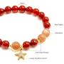 Rose&Poem Red Agate and Sunstone Crystal Bracelet, Lucky Starfish Charm, 14K Gold Plated Natural Handmade Stretch Beaded Bracelets, Spiritual Reiki Chakra Feng Shui Healing Gemstone Crystal Bead Divine Love Dainty Jewelry Gift