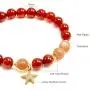 Rose&Poem Red Agate and Sunstone Crystal Bracelet, Lucky Starfish Charm, 14K Gold Plated Natural Handmade Stretch Beaded Bracelets, Spiritual Reiki Chakra Feng Shui Healing Gemstone Crystal Bead Divine Love Dainty Jewelry Gift