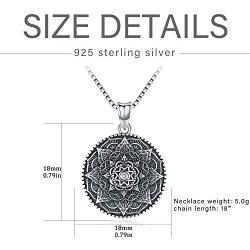 Friggem Sterling Silver Mandala Necklace,Flower of Life Pendant Necklace for Teen Girls Gift for Women,3D Blooming Black Mandala Pendant Chain 18'',Vintage Viking Necklace Jewelry with Fine Gift Box