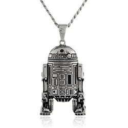 Star Wars Jewelry Unisex R2D2 Stainless Steel Chain Pendant Necklace, 24''