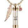 PREKIAR Cremation Urn Necklace for Ashes Timeless Hourglass Memorial Pendant Keepsake Jewelry for Human Pet Ashes with 12 Birthstone Angel Wing